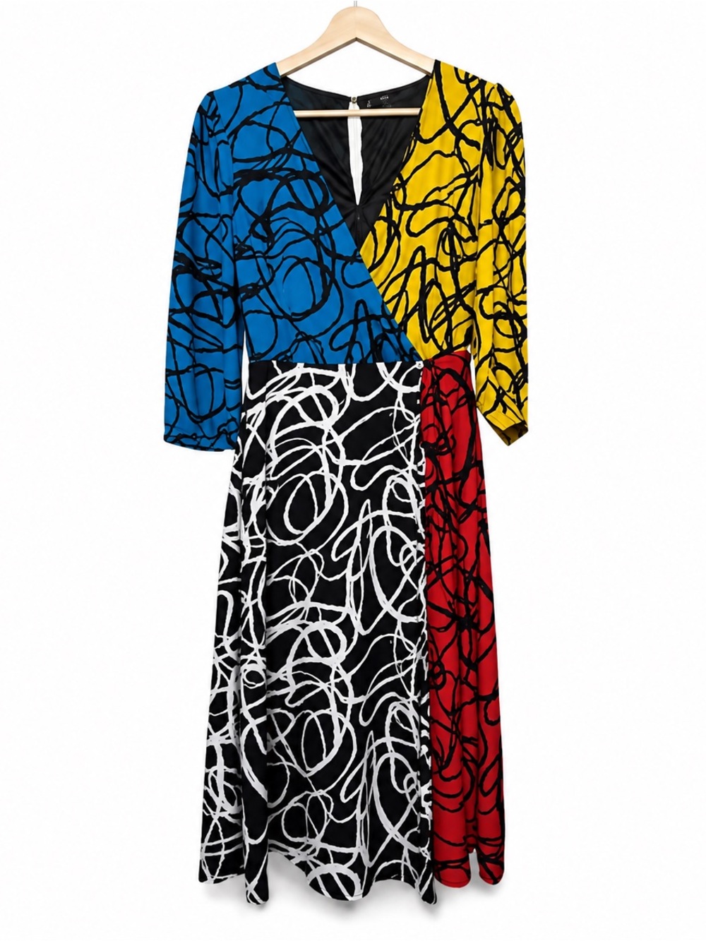 NWT New York & Company Colorblock Abstract Print Wrap Dress - Medium